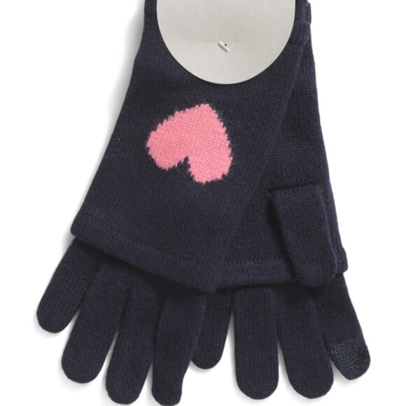 NEW HANNAH ROSE Cashmere And Merino Wool Blend Heart Intarsia 3 In 1 Gloves 267T - Picture 1 of 3